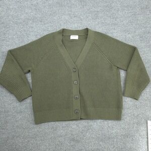 Old Navy Cardigan Sweater Womens L Green Relaxed Chunky Knit Button Front V Neck